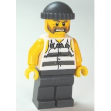 cty481 Police - Jail Prisoner Shirt with Prison Stripes and Torn out Sleeves, Dark Bluish Gray Legs, Dark Bluish Gray Knit Cap